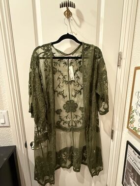 Dizzy Gal Olive Green Lace Sheer Overlay